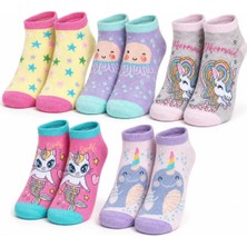 TeOra Store 5'li Kız Çocuk Çorap Seti Deniz Kızı Unicorn Desenli Pamuklu Rahat Burunlu Renkli