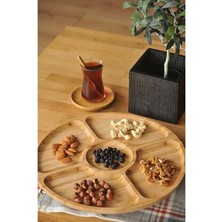 Doğal Bambu Yuvarlak Sunum ve Servis Tabağı Koleksiyonu - Masif Kesme Tahtası ve 5 Bölmeli Döner Çerezlik/kahvaltılık Modelleri (5 Bölmeli, Bambu)