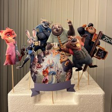 Cutelier Kişiye Özel Zootropolis (Zootopia) Temalı Pasta Süsü | Isim Yazılı Doğum Günü Pasta Dekoru | 230 gr Parlak Fotoğraf Kağıdı | 8 Parça