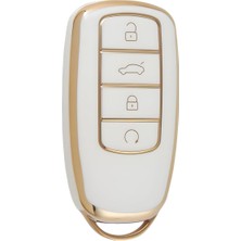Autohan Keys Lüx Chery Tiggo 8 Pro Smart Anahtar Kılıfı, Beyaz-Gold, 3 Buton, Nano , Premium Kalite