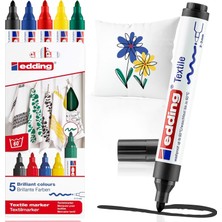 Edding 4500 Tekstil Kalemi - Siyah, Kırmızı, Mavi, Yeşil, Sarı - 5 Adet. - 2-3 mm Yuvarlak Uç