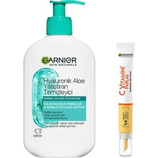 Garnier Hyaluronik Aloe Nemlendiren ve Yatıştıran Temizleyici 250 ml & C Vitamini Parlak Aydınlatıcı Göz Kremi Cilt Bakım Seti