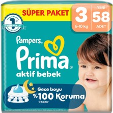Prima Bebek Bezi Aktif Bebek Süper Paket 3 Beden 58 Adet