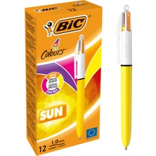 Bıc 4 Colours Sun Tükenmez Kalem, 12'li Kutu, 1.0mm Uç, Tek Kalemde Sarı, Mor, Turuncu ve Pembe Renkler