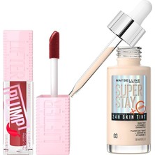 Uravas Store Maybelline New York Lifter Plump Dudak Parlatıcısı- 006 Hot Chili & Super Stay Skin Tint Fondöten - 03 Makyaj Seti
