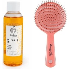 Myhica Nemlendirici Yüz, Vücut ve Saç Bakım Yağı - 100 ml + Pembe Pro Üç Boyutlu Oval Saç Fırçası 02