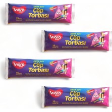 Viora Pembe Standart Orta Boy Çöp Poşeti 55CM*60CM 4 Paket 60 Adet, Daha Güçlü, Dayanıklı ve Hijyenik Kokusuz Standart Orta Boy Çöp Torbası,4 Paket 60 Adet