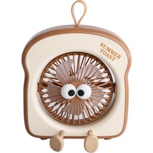 Asonic 3 Hız Kademeli Masaüstü Mini Fan - Sevimli Tost Ekmeği Tasarımlı Şarj Edilebilir Karikatür Vantilatör, Type-C Şarj Girişli, 45 Derece Ayarlanabilir Açılı Kişisel Masa Fanı