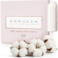 ENROUSH%100 Organik Pamuklu Tampon | Doğada Çözünür ve Toksinsiz | Hipoalerjenik - Tahriş ve Alerji Yapmaz | Ultra Emici - Sızdırmaz Koruma | Vücudunuz Için Sağlıklı ve Konforlu Seçim - 16 Adet Süper