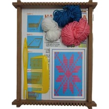 Ahşap, Halı Dokuma Tezgahı, Eğitici Dokuma Seti, Hobi Okul Elişi Çocuk Halı Dokuma Tezgah Seti 22X29 cm