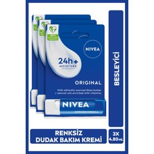 Nıvea Original Care Renksiz Dudak Bakım Kremi 4.8gr, 24 Saat Nemlendirici,shea Yağı,3x Adet