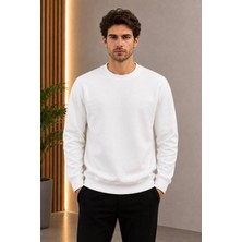 Loader Beyaz Renk Basic Bisiklet Yaka Relaxed Regular Erkek Sweatshirt