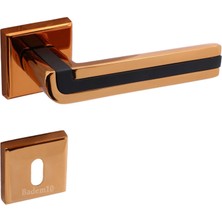 BADEM10 Defne Lüx Rose Gold Kare Rozetli Oda Kapısı Uyumlu Kapı Kolu Sağa ve Sola Uygun Kolları 1 Takım