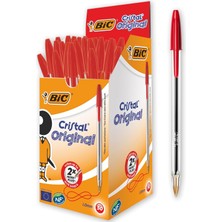 Bıc Cristal Medium Tükenmez Kalem Kırmızı 50'li Kutu, 1.0 mm Orta Kalınlıkta Uç, Şeffaf Gövde, Delikli Kapak