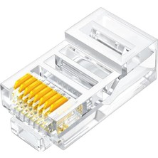 Plus PX-CAT460 Cat6 RJ45 Konnektör, 100’LÜ Paket Cat6 Ethernet Jak Plug, Altın Kaplama 3 Tırnaklı RJ45 Kablo Ucu, Network Lan Internet Kablosu Sonlandırma Konnektörü, Standart Cat6 Plug