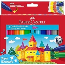 Faber-Castell Jumbo Keçeli Kalem Seti, 12 Renk, Geniş Yuvarlak Uç, Yıkanabilir Su Bazlı Mürekkep, Baskıya Dayanıklı Uç