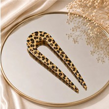Yiora Kemik Lüks Asetat Fransız Handmade U Model Leopar Desen Topuz Tokası 14 cm