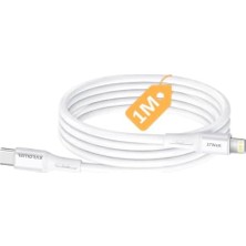 Type C-Lightning 27WATT Pd Hızlı Şarj Kablosu (Beyaz/gümüş Metal) (100 Cm)