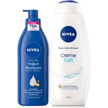 Nivea Creme Soft Kremsi Dokunuş Duş Jeli 750ML ve Besleyici Vücut Sütü 400ML, Nemlendirici, Kuru Cilt