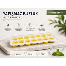 Abnturk 14'lü Buz Küpü Silikon Yapışmaz Kapaklı Sarı Buzluk-Bas Parmak Buz Kalıbı