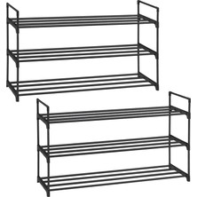 Uravas Store Songmıcs 3 Katlı Ayakkabı Rafı, Ayakkabı Saklama Düzenleyici, 2'li Set, Metal Saklama Rafı, 30 x 92 x 54 Cm, Siyah LSA06BK