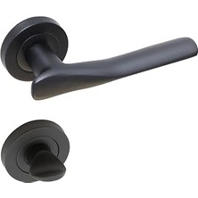 BADEM10 Royal Mat Siyah Wc Banyo Kapı Kolu Daire Rozetli Sürgülükapı Kulpu Uyumlu Sağ Sol Uygun Kolları