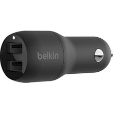 Belkin Boost Charge Çift Bağlantı Noktalı 24 W Araç Şarjı, iPhone ve Android Telefon Uyumlu, Siyah, CCB001BTBK