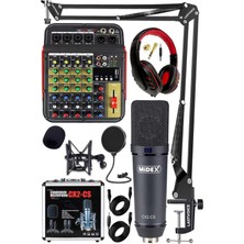 Midex Wizard Paket-2 Cx2 Stüdyo Mikrofon MDX-04FXU Stüdyo Kayıt Mikseri Kulaklık Ekipman Seti