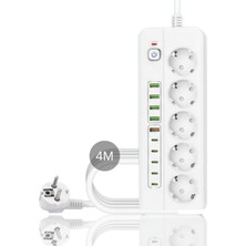 Isıya Dayanıklı Power Tuşlu 5'li Grup Priz 5xusb 5x Type-C Çıkışlı Priz 4 mt Kablolu
