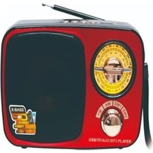 MD-308BT Işıklı Retro Görünümlü Nostaljik Radyo Bluetooth Hoparlör - Kırmızı Renk