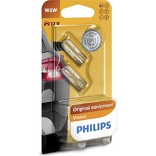 Philips T10 W5W Vision Park ve Iç Mekan Ampulü, 12V, 2'li Paket, Orijinal Sarı Renk 12961B2