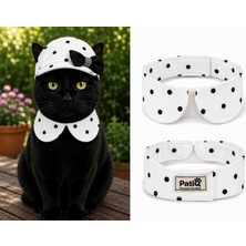 🖤🤍 Patiq Puantiye Şıklığı Kedi Şapka & Yakalık Takımı