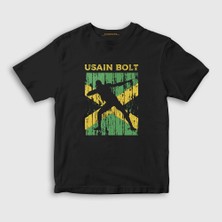 Presmono Unisex Çocuk Siyah Runner Koşucu Hediye Usain Bolt T-Shirt
