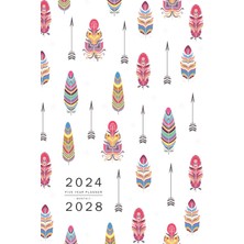 Five Year Planner 2024-2028: 6x9 Monthly Journal Organizer Medium | Boho Ornamental Feather Design White