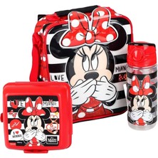 Minnie Mouse Lisanslı Beslenme Çantası, Beslenme Kutusu ve 500 ml Tritan Matara Seti, Kırmızı