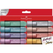 Faber-Castell 46 Metalik Renk Fosforlu Kalem Seti, 8'li Karton Kutu, Su Bazlı Mürekkep, Dayanıklı Kesik Uç