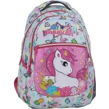 Tahticmer Anaokul Sırt Çantası Kız Erkek Unisex Ortopedik Astarlı Su Geçirmez 5 6 7 Yaş At Unicorn Mavi