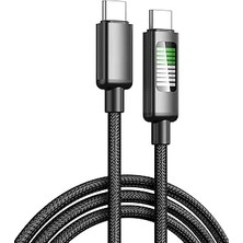 Usb-C Şarj Kablosu, LED Göstergeli, Örgülü Naylon Kablo, Akıllı Telefonlar Için Hızlı Şarj, Siyah, 100CM Type-C To Type-C 60W