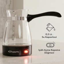 CKC-340 Fortune Elektrikli Cam Cezve – 650W, 0.5 L, Paslanmaz Gizli Rezistans, 360° Kablosuz Kullanım, Türk Kahvesi Makinesi, Siyah