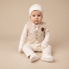 Petite Ponpon Baby Erkek Bebek Krem Yelekli Papyonlu Takım