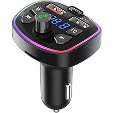 Pdateknoloj Q7 Pd 20W Araç Fm Transmitter 5.3 Bluetooth Araç Kiti 2usb Port, 1type-C Hızlı Şarj Çıkışlı Çakmaklık Girişli, Renkli Işıklı Ecc-Q7