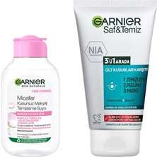Garnier Skin Naturals Micellar Kusursuz Makyaj Temizleme Suyu (100 Ml) & Saf & Temiz Yağlanma ve Pürüzlere Karşı 3'ü 1 Arada 150 ml Cilt Bakım Seti