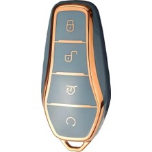 Autohan Keys Byd Atto 3 Seal U Anahtar Kılıfı, Premium Koruyucu Kılıf, Araba Anahtarı Koruma Kabı (Gri-Altın)