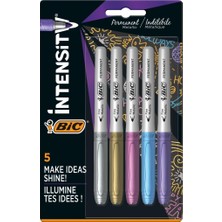 Bıc Intensity Permanent Marker Metalik Kalıcı Işaretleyiciler - 5'li Paket - Çeşitli Metalik Renkler - Koyu ve Açık Yüzeyler Için - Düşük Koku