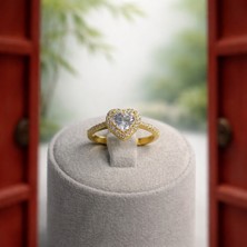 İlhan 925 Silver 925 Ayar Gümüş Tek Taş Kalp Altın Kaplama Yüzük