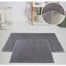 My Evilla Modern Dekoratif Halı Jel Kaymaz Taban Peluş Açık Gri Paspas Takımı 60X100
