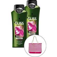 Gliss Bio-Tech Güçlendirici Şampuan, 525 ml x 2 Adet + Plaj Çantası