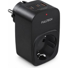 Fulltech Ftr-24 3680W 16A Akım Korumalı Priz 2 Usb-C 1 Usb-A 1050J Duvar Prizi