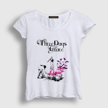 Presmono Kadın Beyaz Life Starts Now Rock Three Days Grace T-Shirt