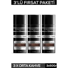 Fontenay Saç Dolgunlaştırıcı Keratin Fibers Orta Kahve Topik Saç Tozu 50GR X3 Renkli